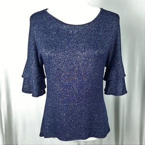 Lucky Brand Ruffle Bell Sleeve Space Knit Top